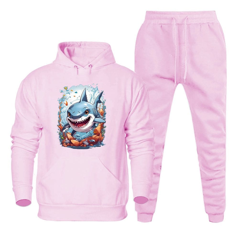 Conjunto de Moletom Estampado Blusa Canguru Com Capuz Ajustavel e Calça Basica Com Bolsos Laterais