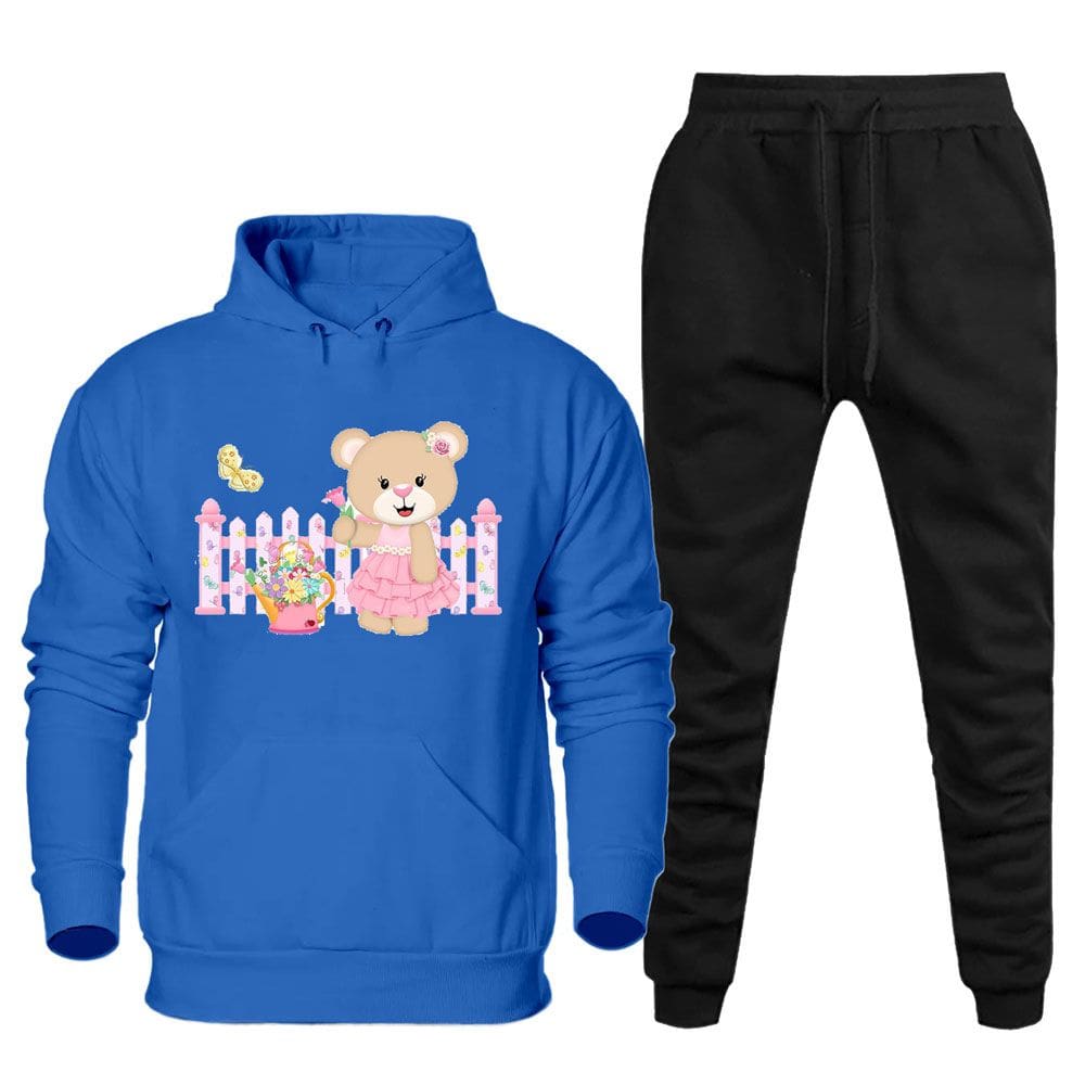 Conjunto Feminino Blusa Canguru Estampa de Urso Com Calça Basica Academia Com Bolsos Confortavel