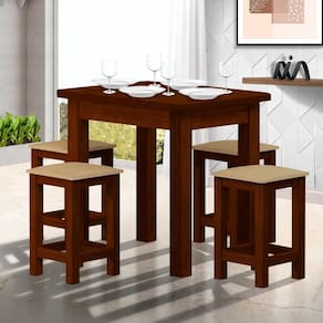 Conjunto Mesa De Jantar Madeira Maciça Safira Com 4 Lugares Estofados Castanho Shop JM