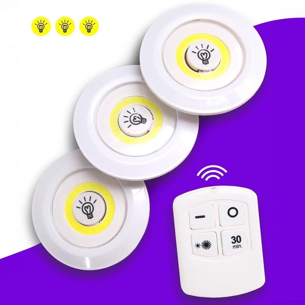 Lâmpadas Led Spot Sem Fio Kit 3 Controle Remoto Portátil