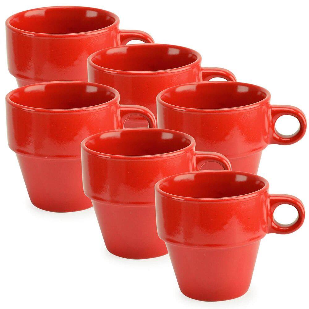 Kit 6 Xícaras Vermelhas De Cerâmica 210Ml Empilháveis