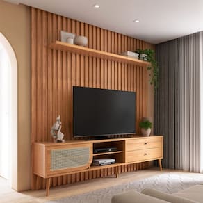 Rack com Painel para TV Até 75 Polegadas 2 Gavetas 1 Porta Ripado Freijó - Dalla Costa