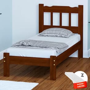 Cama Solteiro Castanho Madeira Perola Nemargi