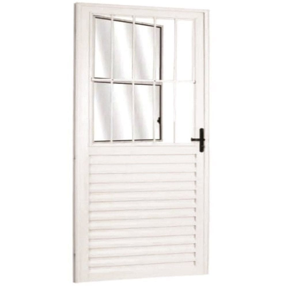Kit com 2 Portas Social Palheta de Alumínio 210 X 90cm Linha 25 Lado Direito Esquadrias Bergame Branco