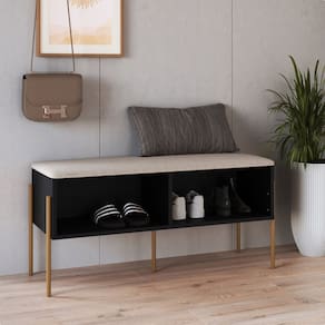 Sapateira Banco Estofada 93cm Pé Metal Oslo Nero/Dourado