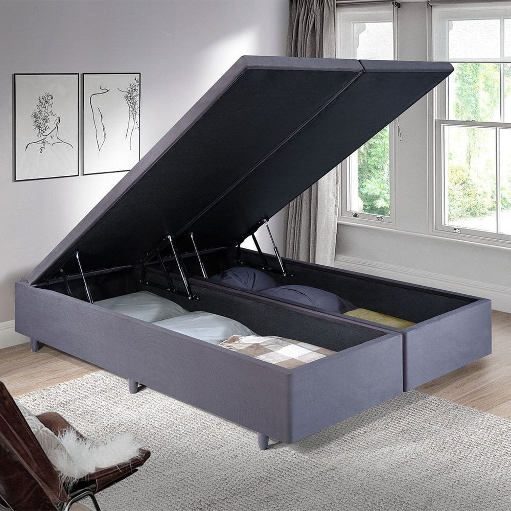 Cama Box Baú King 193x203cm em Suede Cinza