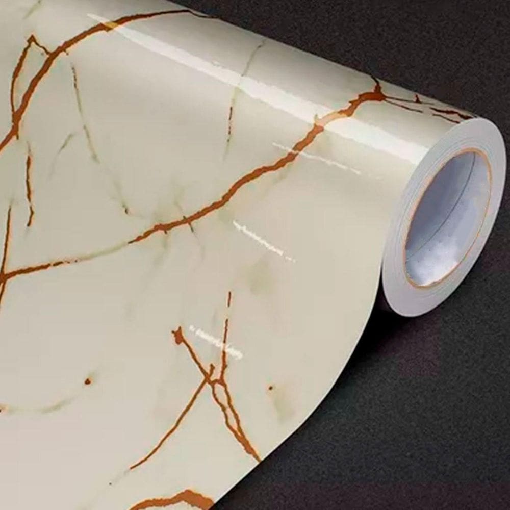 Envelopamento Mármore Dourado Autocolante Lavável 1M X 60Cm