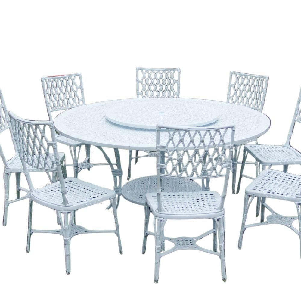 Conjunto Bambú Com 8 Cadeiras E Mesa Giratória Branco