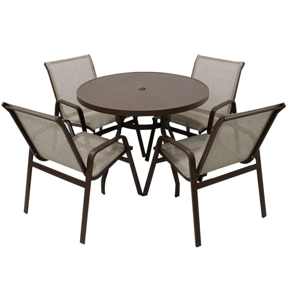 Jogo De Mesa Ripada Aluminio 4 Cadeiras Tela Sling Piscina Marrom