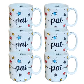 Kit 6 Canecas 300ml Pai - Porcelana - Decoração Estrela