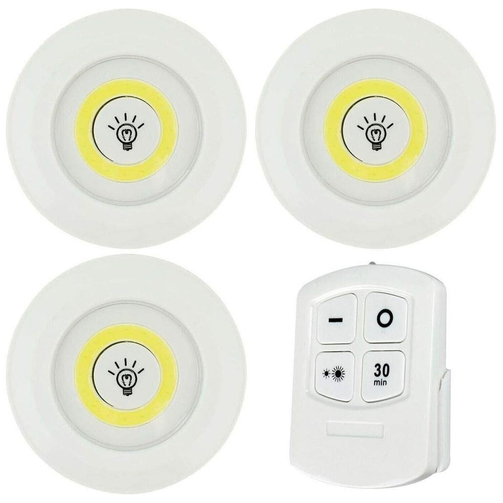 Conjunto Iluminação Led 3 Spots Sem Fio + Controle Branco