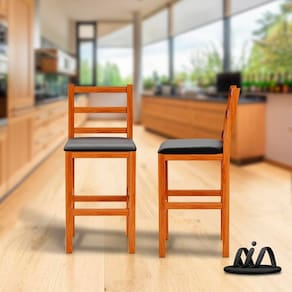 Banquetas Para Cozinha Madeira Maciça Assento Estofado Preto Fênix Movelar – 2 Unidades
