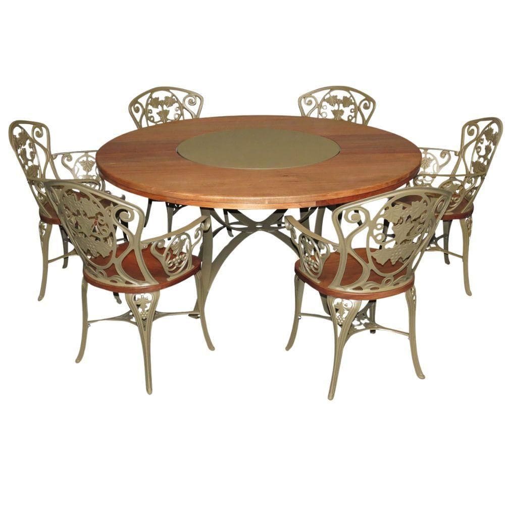 Conjunto Com Mesa 1,60m Madeira Giratória E 6 Cadeiras Poltronas Malbec Marrom