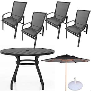 Conjunto Lótus Com Mesa 90cm Ripada 4 Poltronas Ombrelone 3,00m Com Base Preto