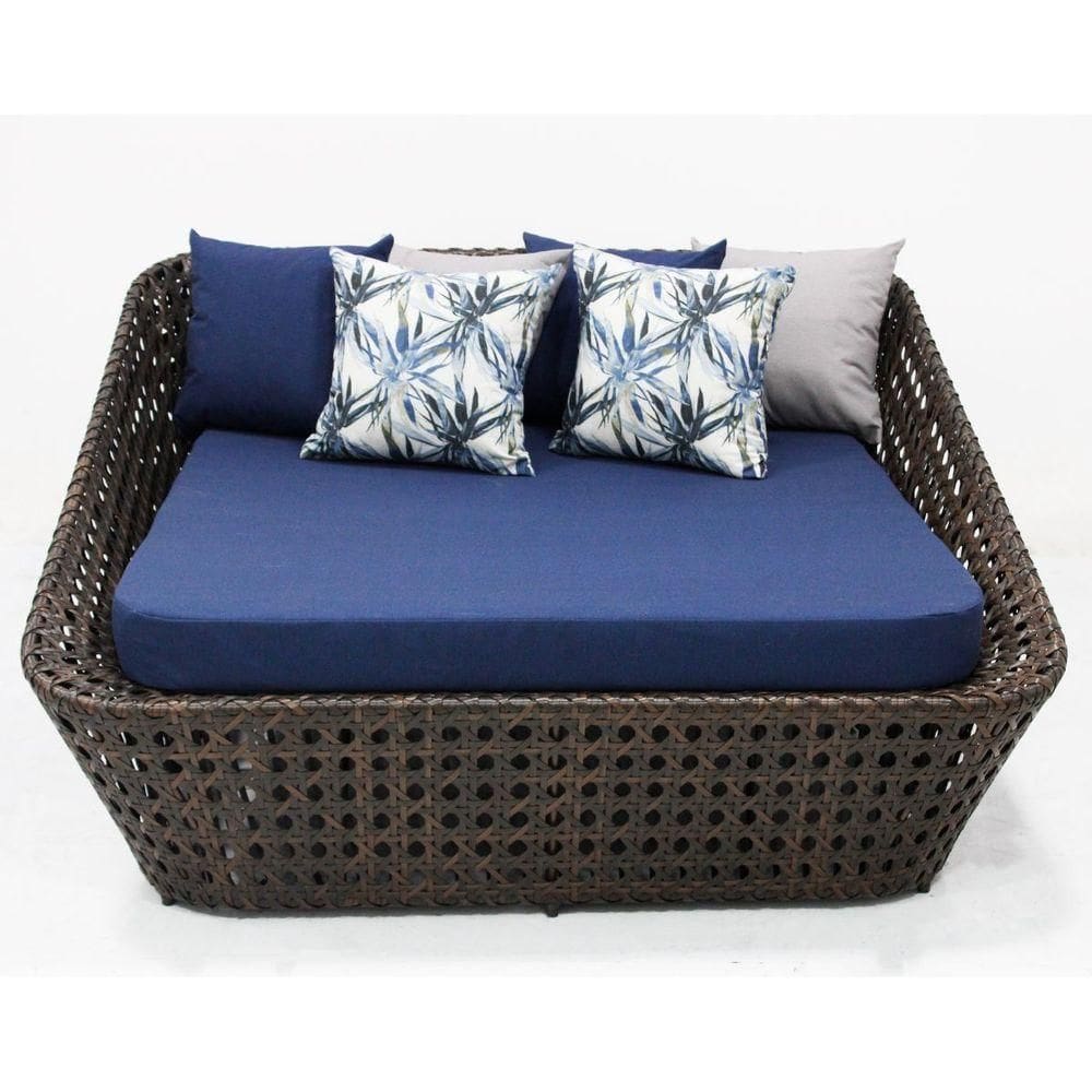 Chaise Concha Quadrada De Fibra Sintética Para Varanda Marrom Azul