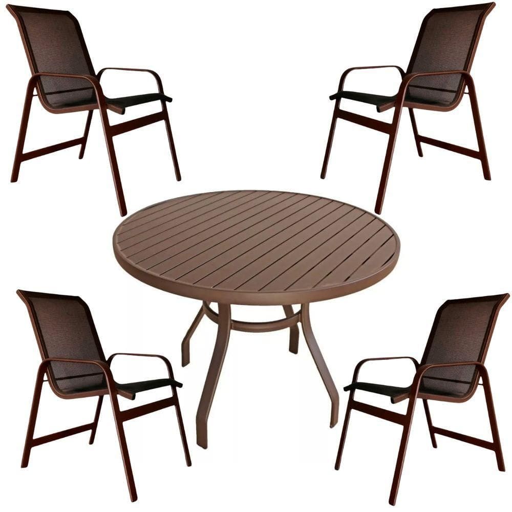 Conjunto Lótus Mesa 90cm 4 Poltronas Marrom