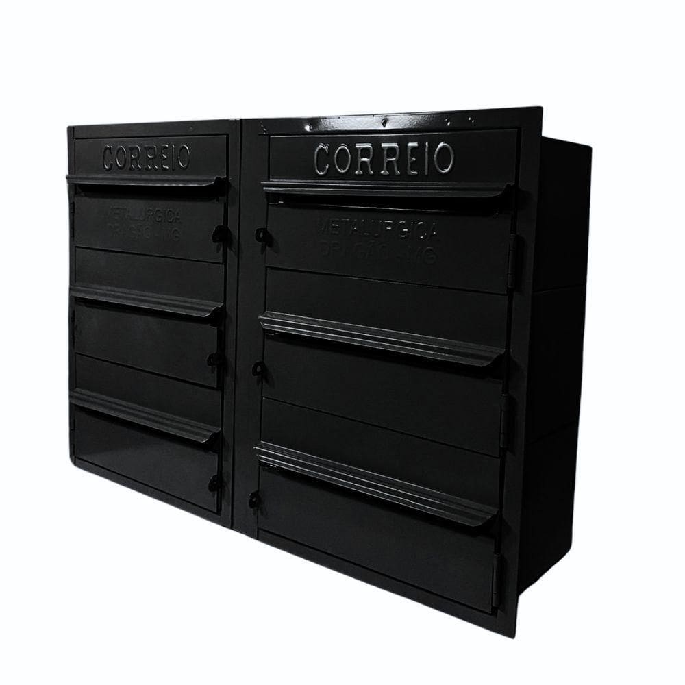 Caixa De Correios Cinza 6 Módulos Tamanho 15x50x36cm Aço Preto
