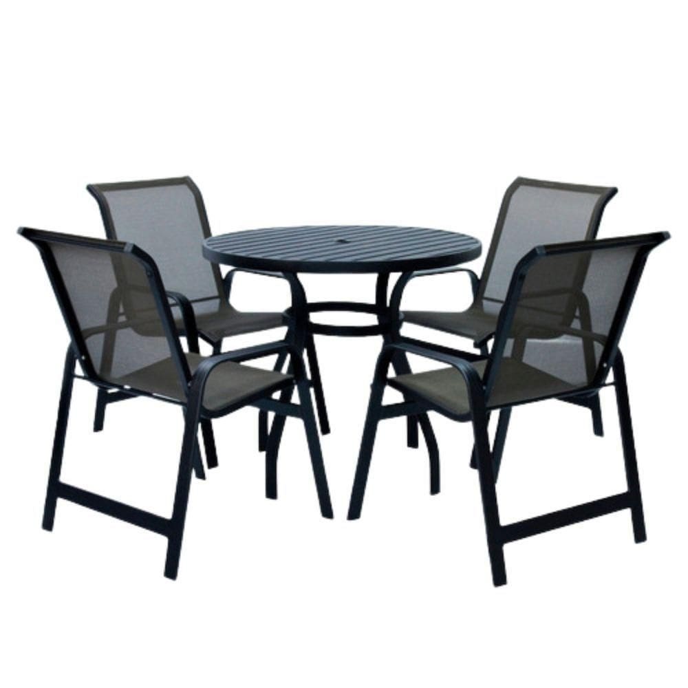 Jogo De Mesa Com 4 Cadeiras Aluminio Tela De Piscina Jardim Preto