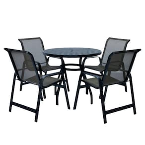 Jogo De Mesa Com 4 Cadeiras Aluminio Tela De Piscina Jardim Preto
