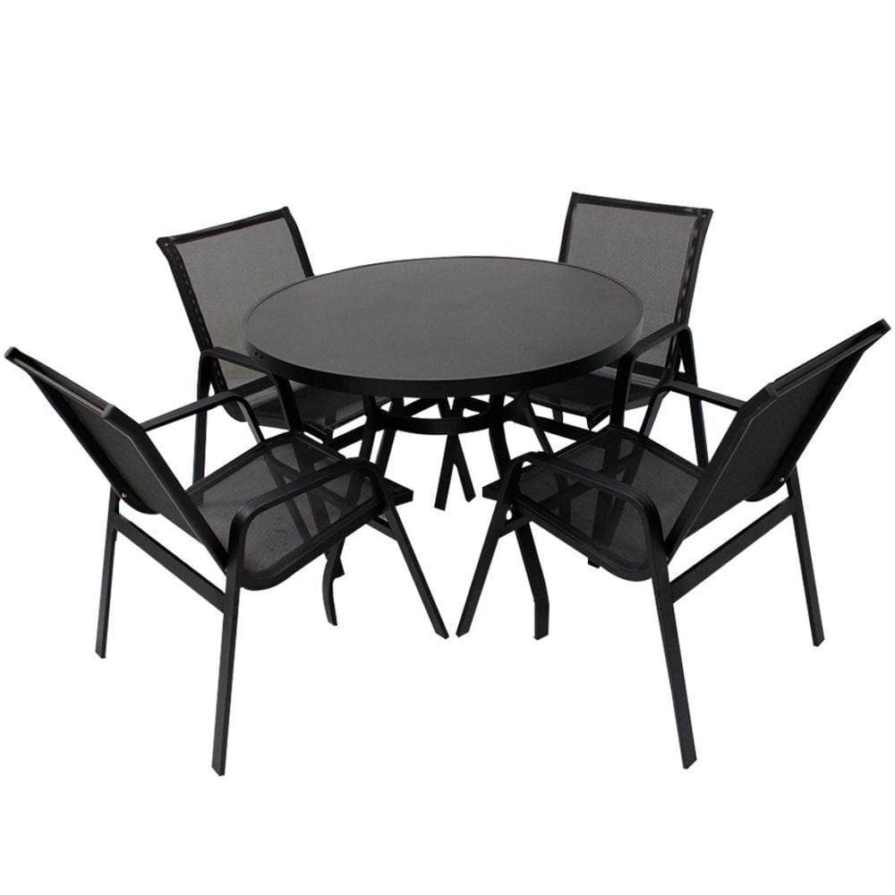 Jogo De Mesa Ripada Aluminio 4 Cadeiras Tela Sling Piscina Preto
