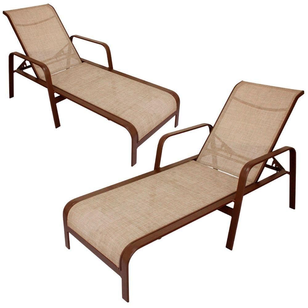 Kit 2 Espreguiçadeiras Piscina Alumínio E Tela 5 Posições Marrom Capuccino