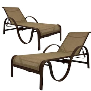 Kit 2 Espreguiçadeiras Em Alumínio E Tela Sling P/ Piscina Marrom Capuccino