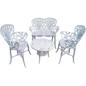 Conjunto De Jardim Modelo Primavera Mesa 2 Cadeiras E Namoradeira Branco