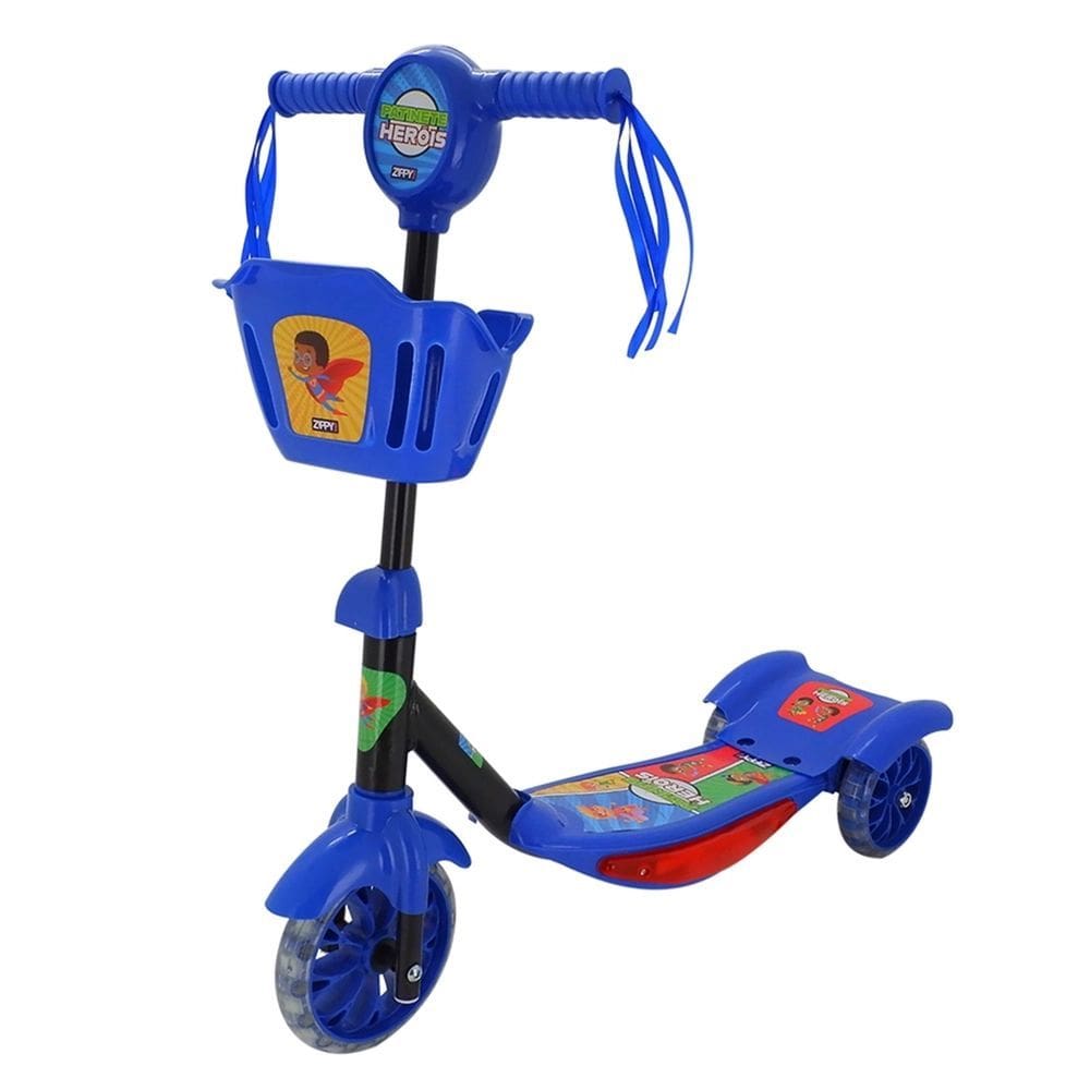 Patinete Infantil 3 Rodas com cestinha Luz e Som zippy toys