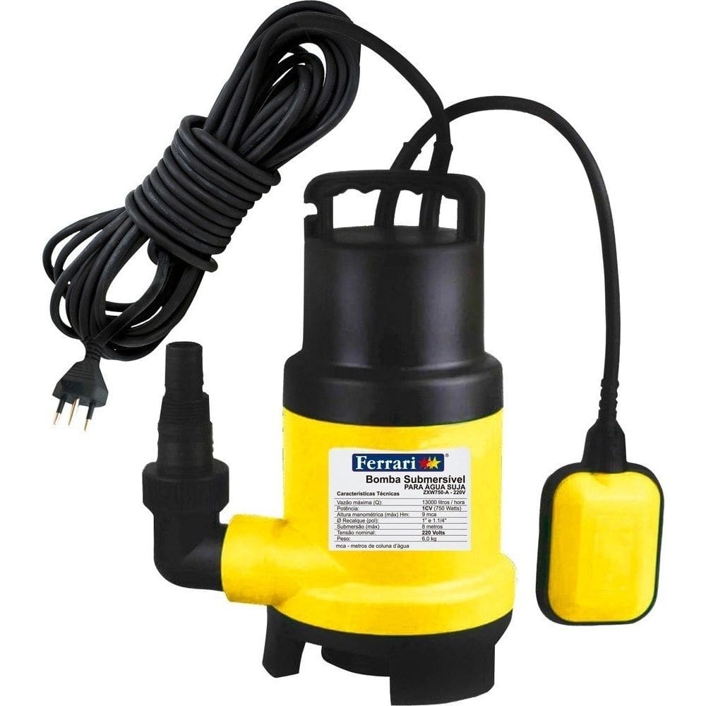 Bomba Submersivel Motor 750W Drenagem Água Suja Ferrari