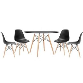 Conjunto de Mesa de Jantar Eames Eiffel Redonda 100cm Tampo de Madeira Preto com 4 Cadeiras Pretas