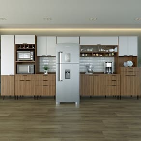 Cozinha Compacta 8 Peças 16 Portas 9 Gavetas Paris Nogal Manchester/ Branco Brilhante