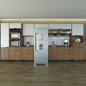 Cozinha Compacta 8 Peças 16 Portas 9 Gavetas Paris Nogal Manchester/ Branco Brilhante