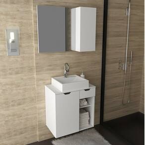Conjunto de Banheiro com Gabinete Suspenso 60cm e Espelheira 80cm Branco