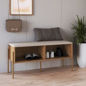 Sapateira Banco Estofada 93cm Pé Metal Oslo Hanover/Dourado