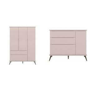 Conjunto Quarto Infantil com Guarda-roupa 3 Portas e Cômoda com Sapateira Melinda 100% Mdf Rosa
