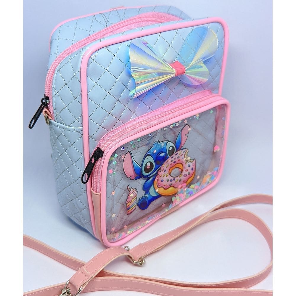 Bolsa infantil Menina Mochila com Bolsa Disney Lilo Stitch Bolsinha Gel com Glitter Laço para Creche Escola Presente