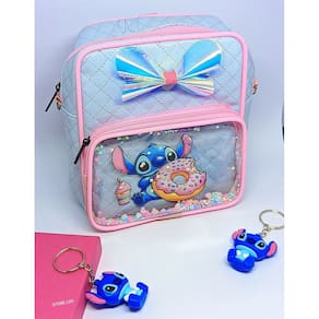 Kit Mochila Bolsa infantil Menina Disney Lilo Stitch com Glitter + Chaveiro com Boneco Miniatura Stitch 3D Presente