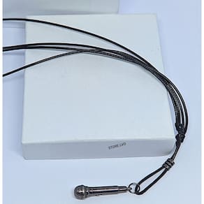 Colar Masculino e Feminino Cordão Fio algodão encerado preto Regulável com Pingente Microfone Musica Aço inox grafite