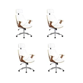Kit 4 Cadeiras de Escritório Presidente Giratória com Apoia Cabeça Office Lisboa Branco
