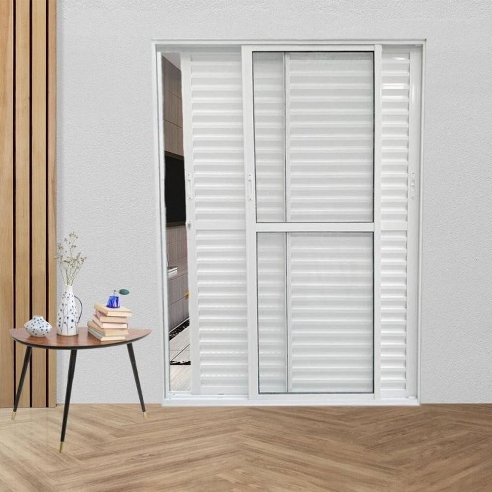 Kit com 5 Portas Balcão de Alumínio 3 Folhas Móveis 210 X 120cm com Fechadura Linha 25 Branco