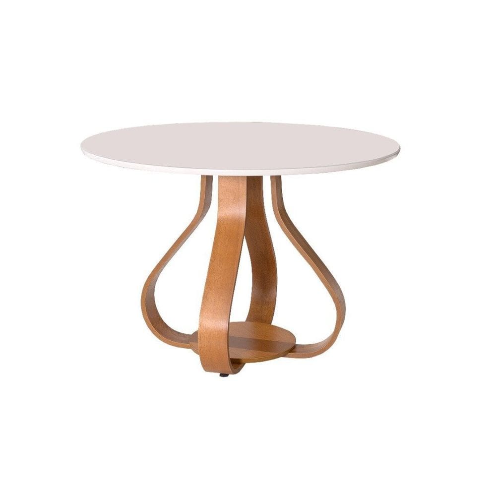 Mesa de Jantar Bella Pé Cebola 100cm Tampo Laqueado com Vidro Branco/Mel