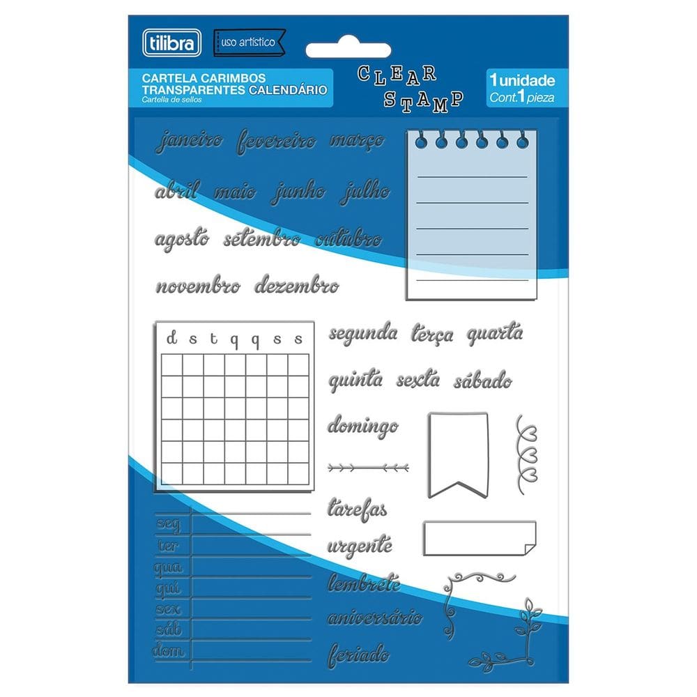 Cartela de Carimbos Transparentes Calendário Clear Stamp Tilibra | Artesanal | Decorativo | Personalizar