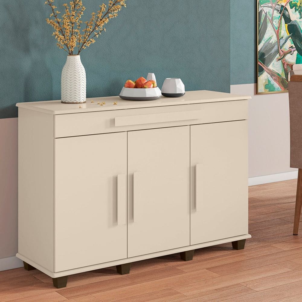 Balcão Aparador com 3 Portas e 1 Gaveta com Divisória Off White