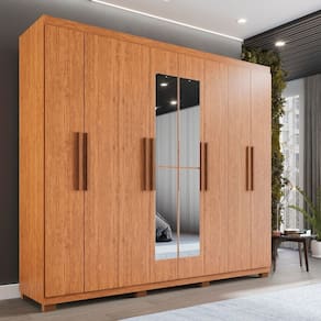 Guarda-roupa Casal 8 Portas 4 Gavetas com Espelho com Pés Montreal Cinamomo
