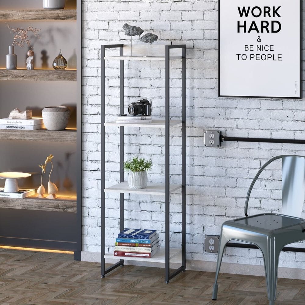 Estante para Livros Industrial Multiuso 4 Prateleiras 146x45cm Dynamica Yescasa Snow/Preto