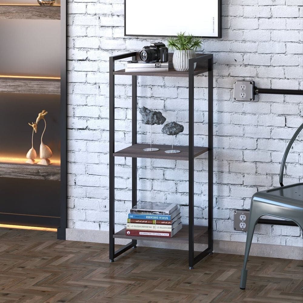 Estante para Livros Industrial Multiuso 3 Prateleiras 104x45cm Dynamica Yescasa Nogal / Preto