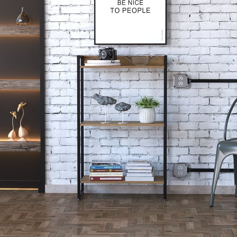 Estante para Livros Industrial Multiuso 3 Prateleiras 104x60cm Dynamica Yescasa Lamina Mel/Preto