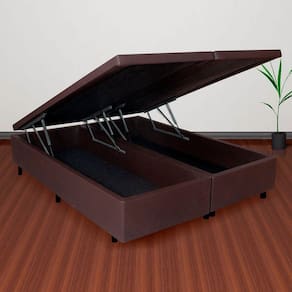 Base Box Baú Casal Bipartido 138x188x42cm Courino com Pistão a Gás Marrom