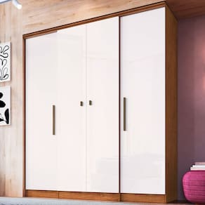 Guarda-Roupa Casal Miami 4 Portas 2 Gavetas Off White Nogueira - Doripel Móveis