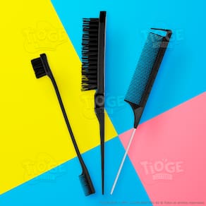 Kit 3 Peças Penteado 1 Escova Fina Coque 1 Pente Cabo Fino Metal 1 Pente Escova Baby Hair Cabelo Sobrancelha Preto